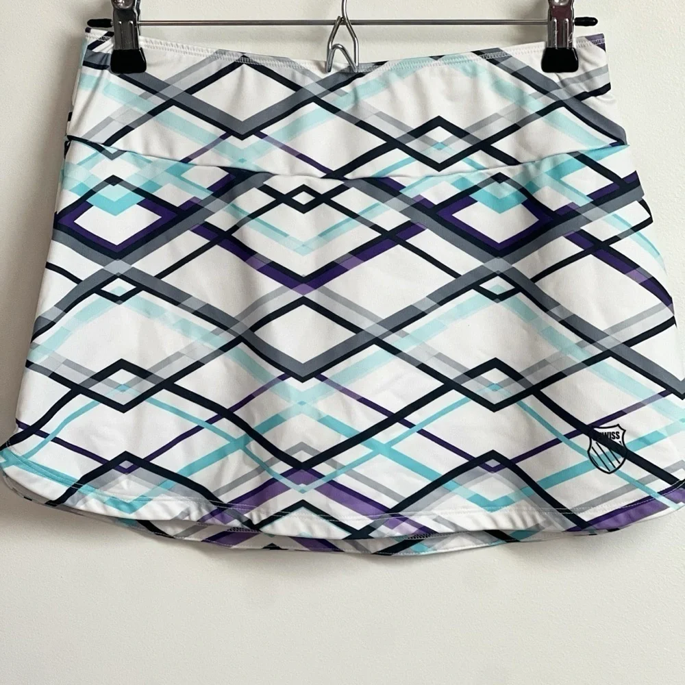 K-SWISS Plaid Skort Lined White Black Blue Purple Women’s Small Pull On Stretchy